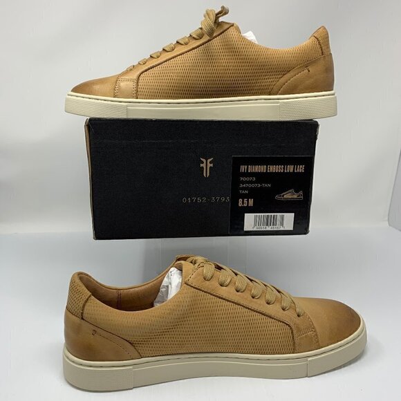 Frye Ivy Sneakers Size 8.5 Tan Leather Diamond NIB New - Picture 2 of 8